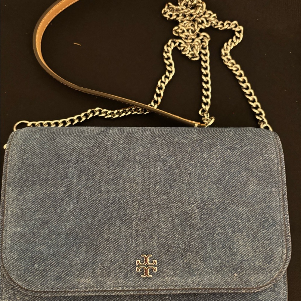 Tory Burch Denim Flap Crossbody with Gold Chain